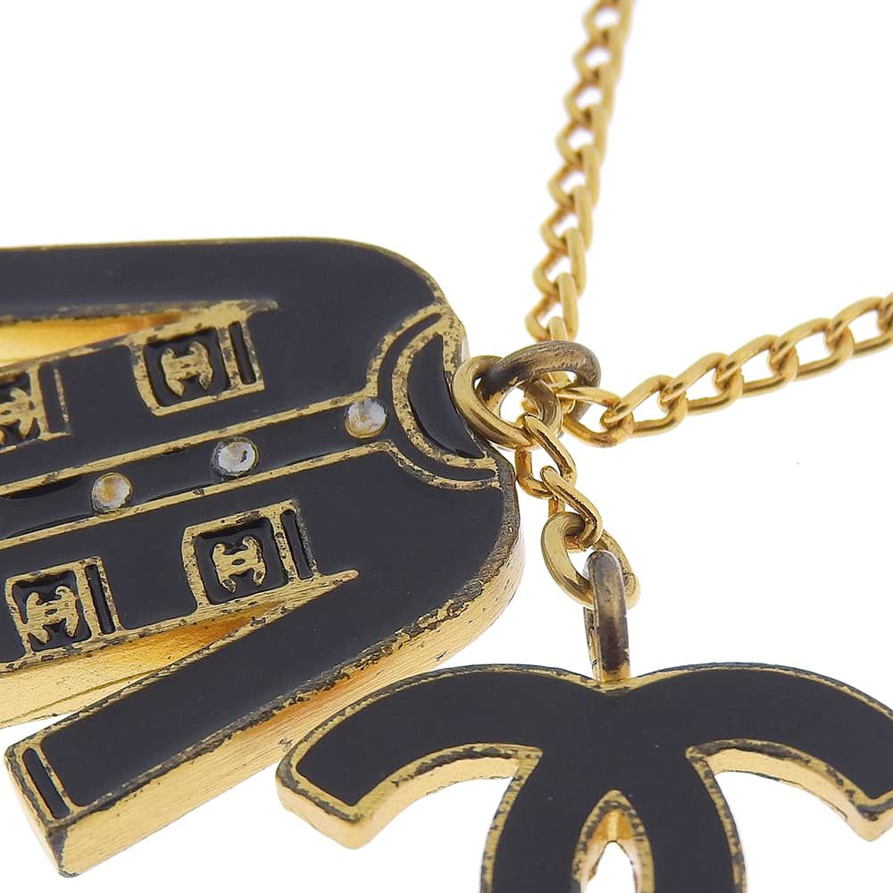 Chanel Jacket Motif CC Logo Gold Plated Black Necklace — view 6