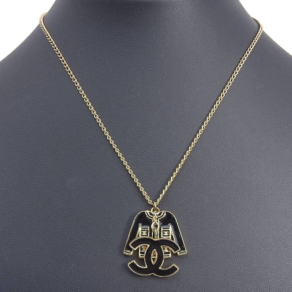 Chanel Jacket Motif CC Logo Gold Plated Black Necklace — view 2