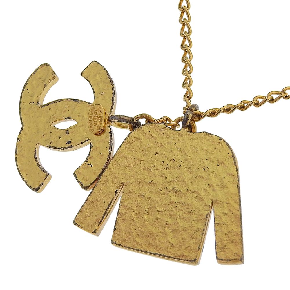Chanel Jacket Motif CC Logo Gold Plated Black Necklace — view 3