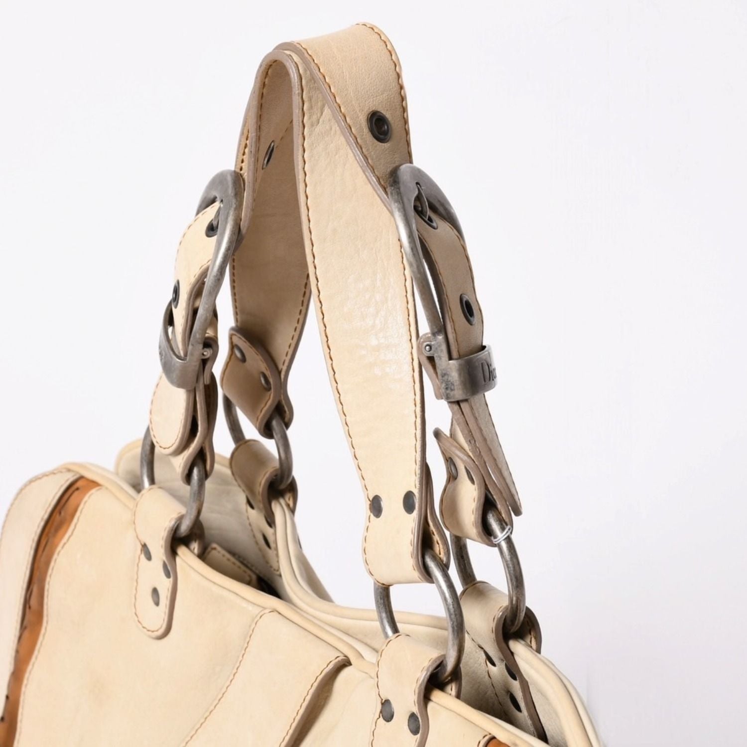 Dior Gaucho Saddle Tote Shoulder Bag Galliano Era Leather Beige — view 5
