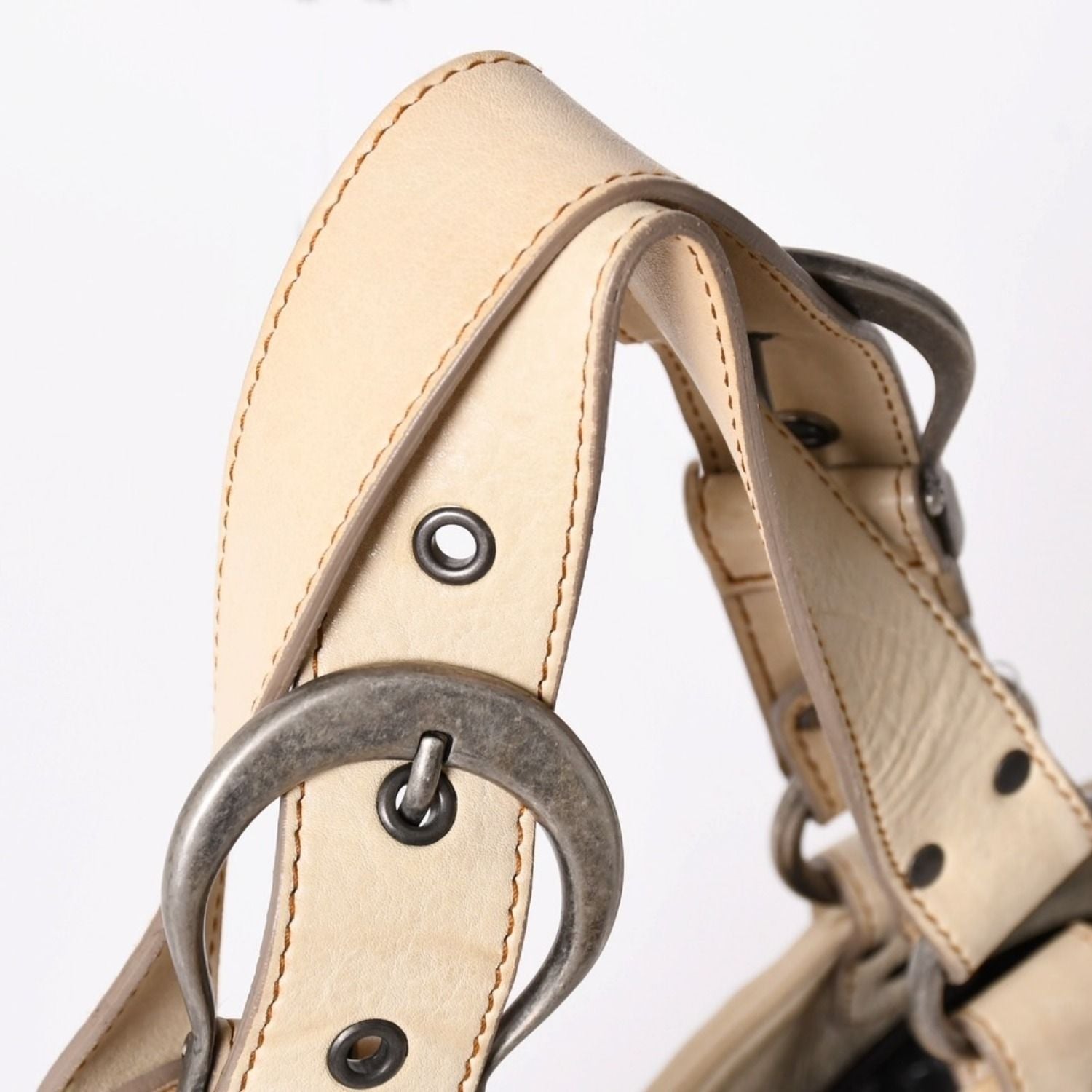 Dior Gaucho Saddle Tote Shoulder Bag Galliano Era Leather Beige — view 4