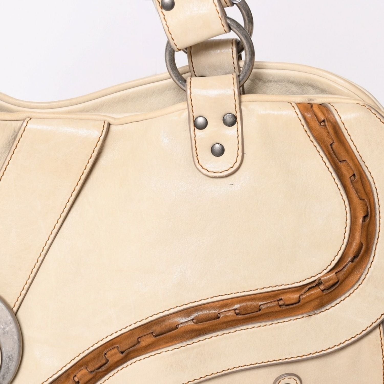 Dior Gaucho Saddle Tote Shoulder Bag Galliano Era Leather Beige — view 7