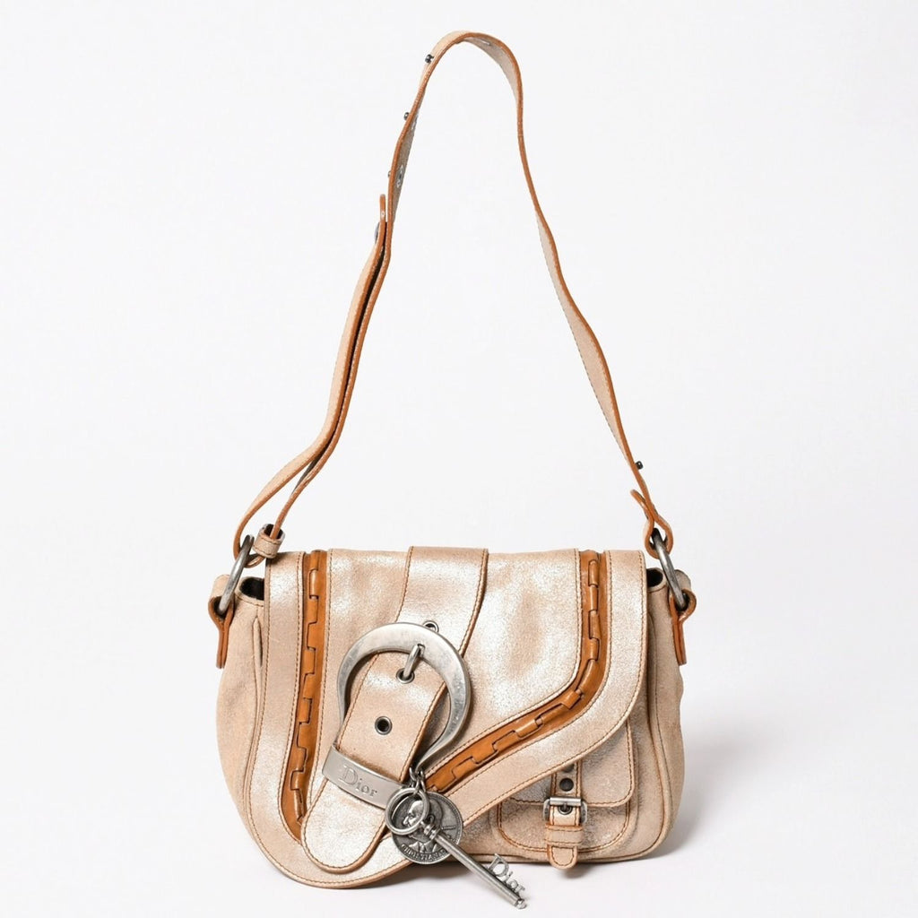 Dior Gaucho Shoulder Bag Galliano Era Beige Metallic Leather