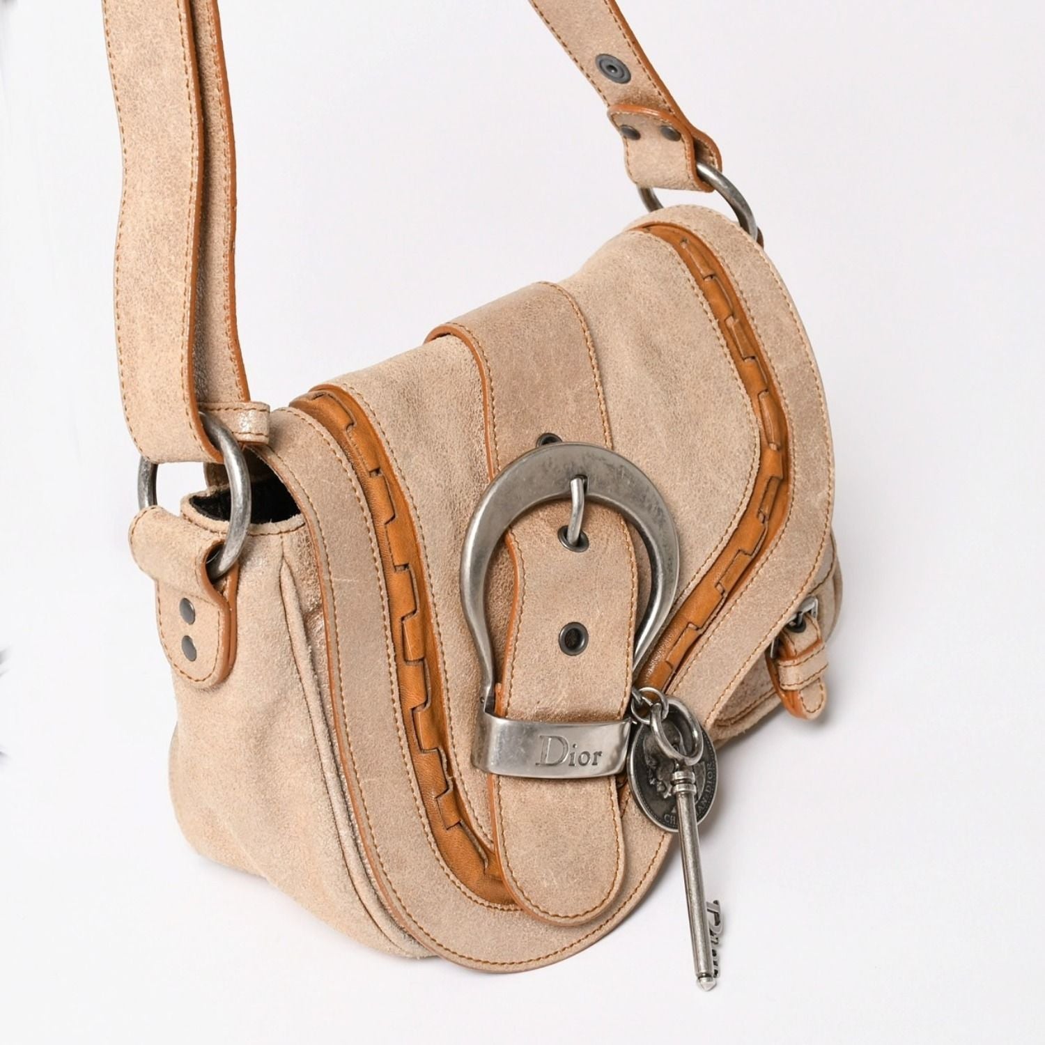 Dior Gaucho Shoulder Bag Galliano Era Beige Metallic Leather — view 3