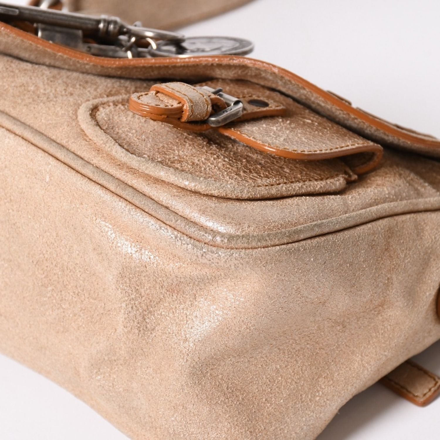 Dior Gaucho Shoulder Bag Galliano Era Beige Metallic Leather — view 8