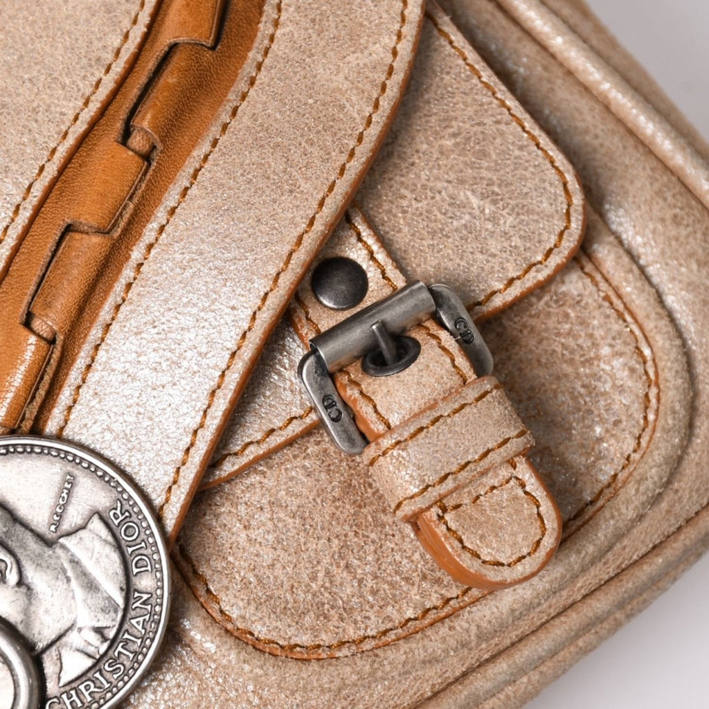 Dior Gaucho Shoulder Bag Galliano Era Beige Metallic Leather — view 6