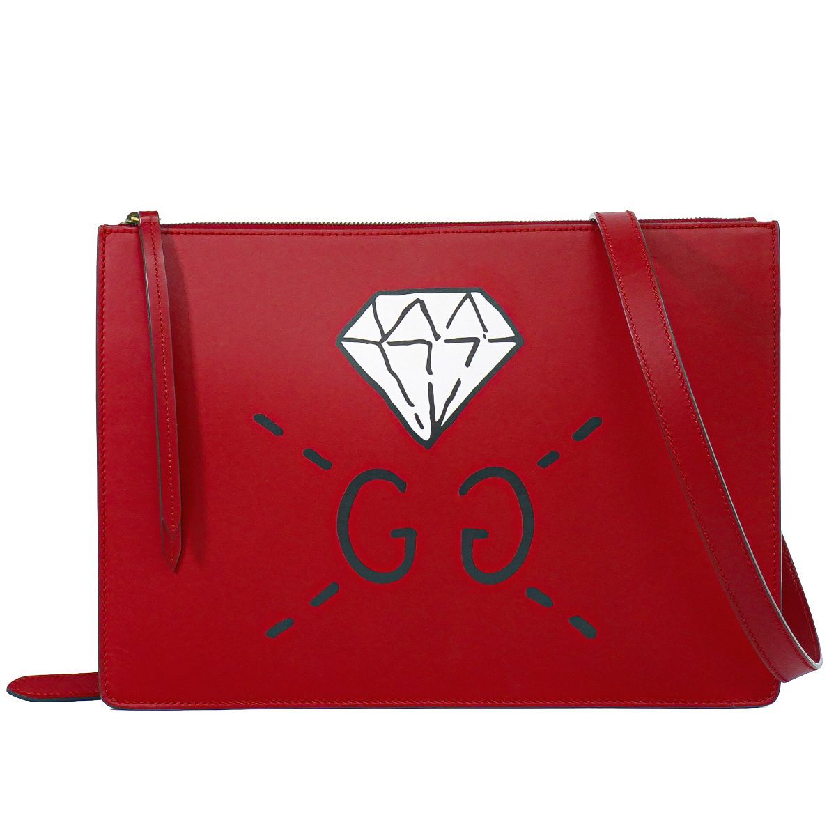 Gucci strike 2-Way Shoulder Bag Pochette Clutch Leather Red Ghost Second