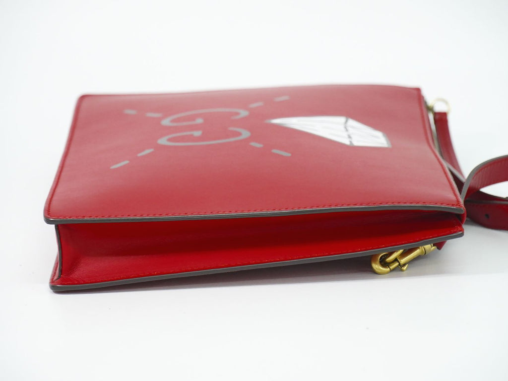 Gucci strike 2-Way Shoulder Bag Pochette Clutch Leather Red Ghost Second — view 4