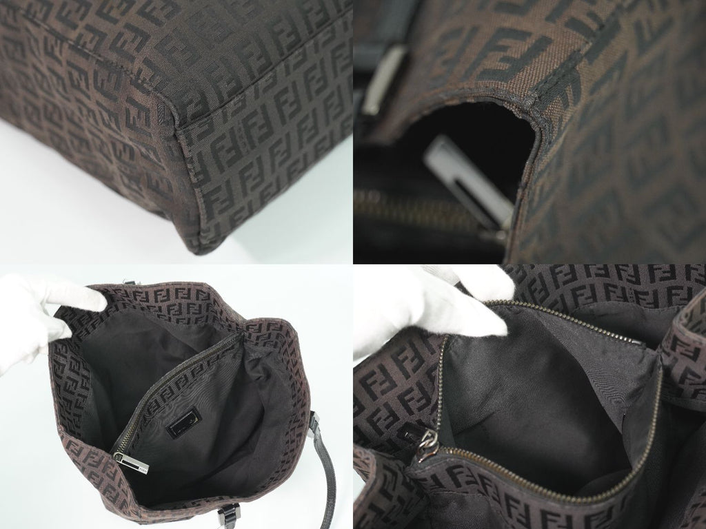 Fendi Zucchi Shoulder Bag Tote Canvas Black Zucchino Second — view 8