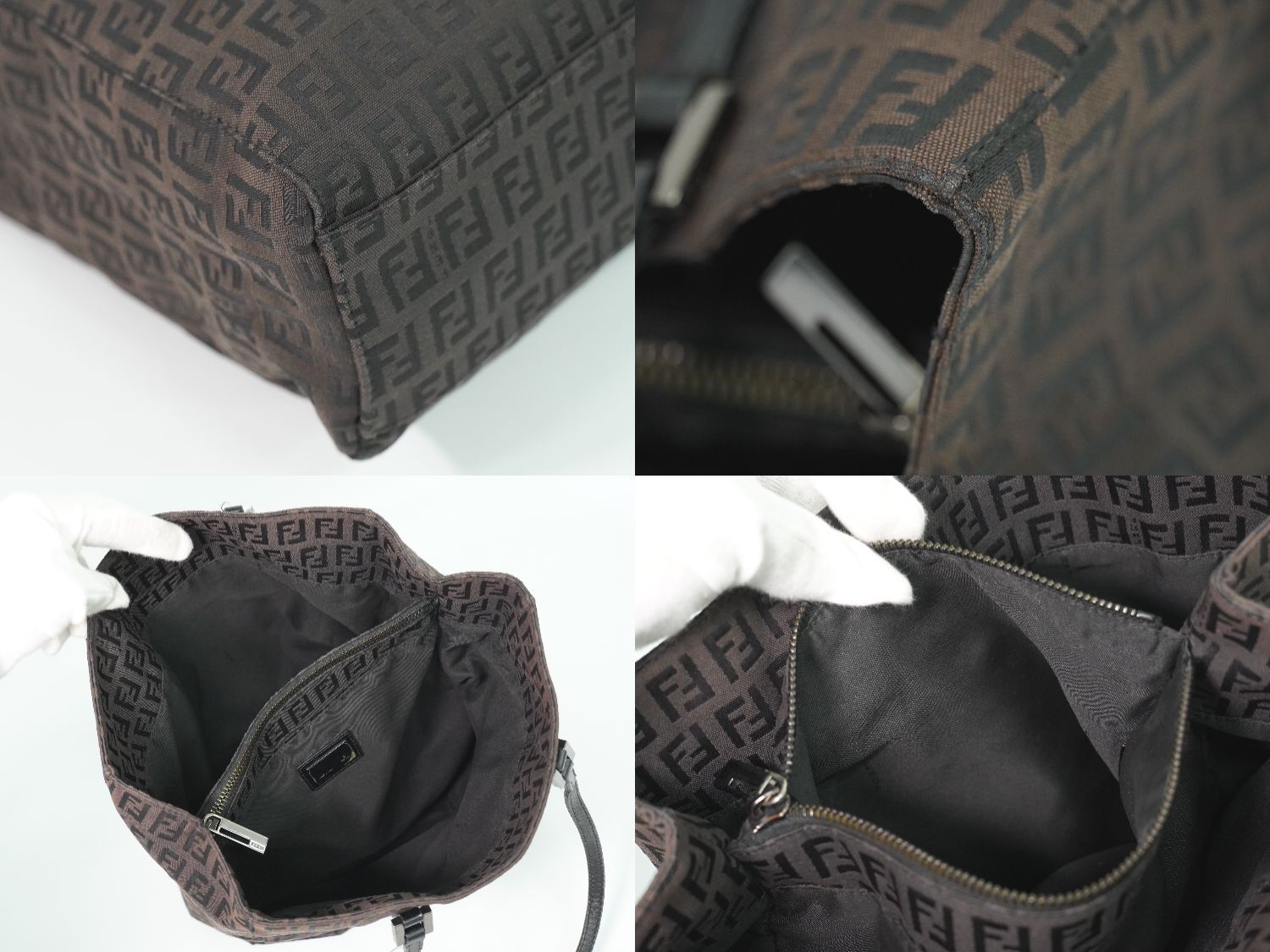 Fendi Zucchi Shoulder Bag Tote Canvas Black Zucchino Second — view 8