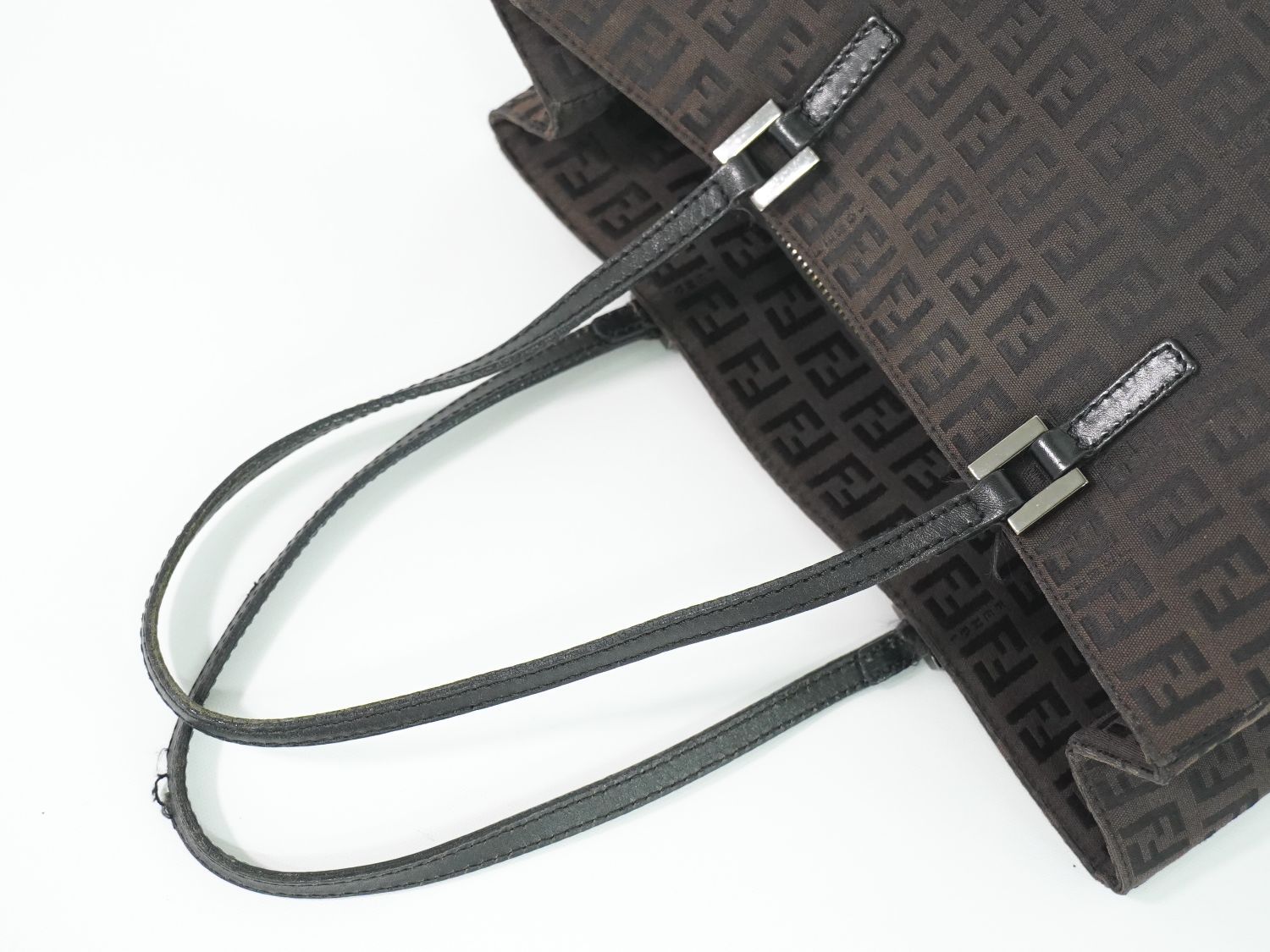 Fendi Zucchi Shoulder Bag Tote Canvas Black Zucchino Second — view 4