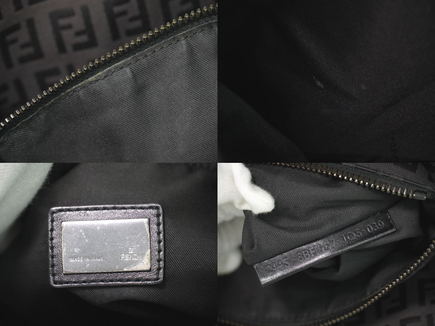 Fendi Zucchi Shoulder Bag Tote Canvas Black Zucchino Second — view 9