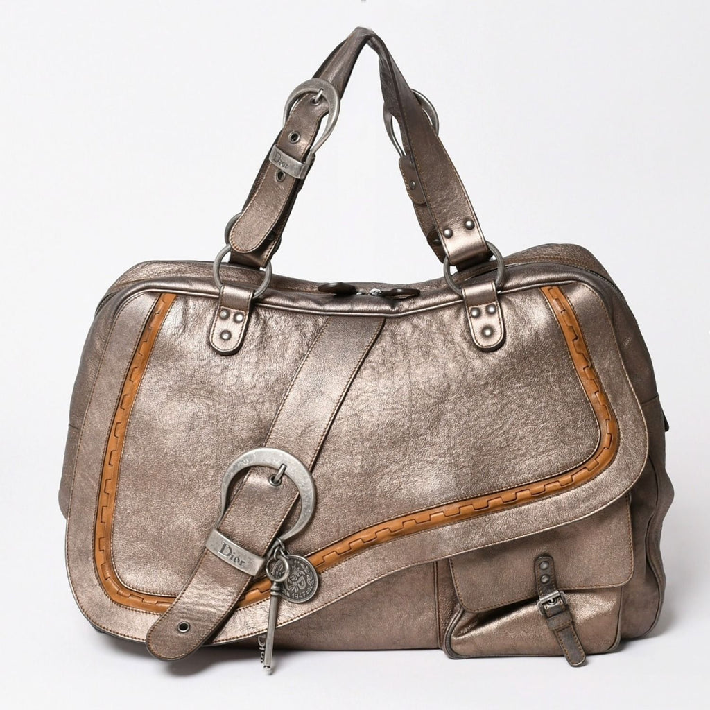 Dior Gaucho Saddle Handbag Galliano Era Leather Western Style Metallic Brown