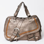 Dior Gaucho Saddle Handbag Galliano Era Leather Western Style Metallic Brown