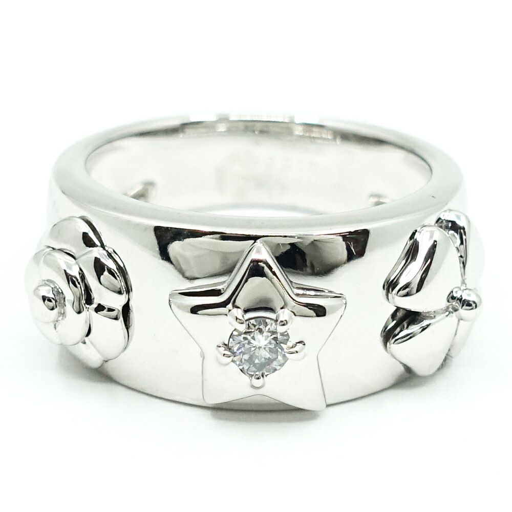 Chanel 18k White Gold Pickpocket Diamond Ring Camellia Star