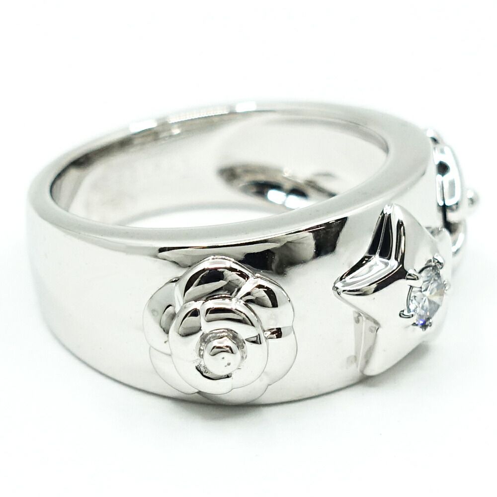 Chanel 18k White Gold Pickpocket Diamond Ring Camellia Star — view 5