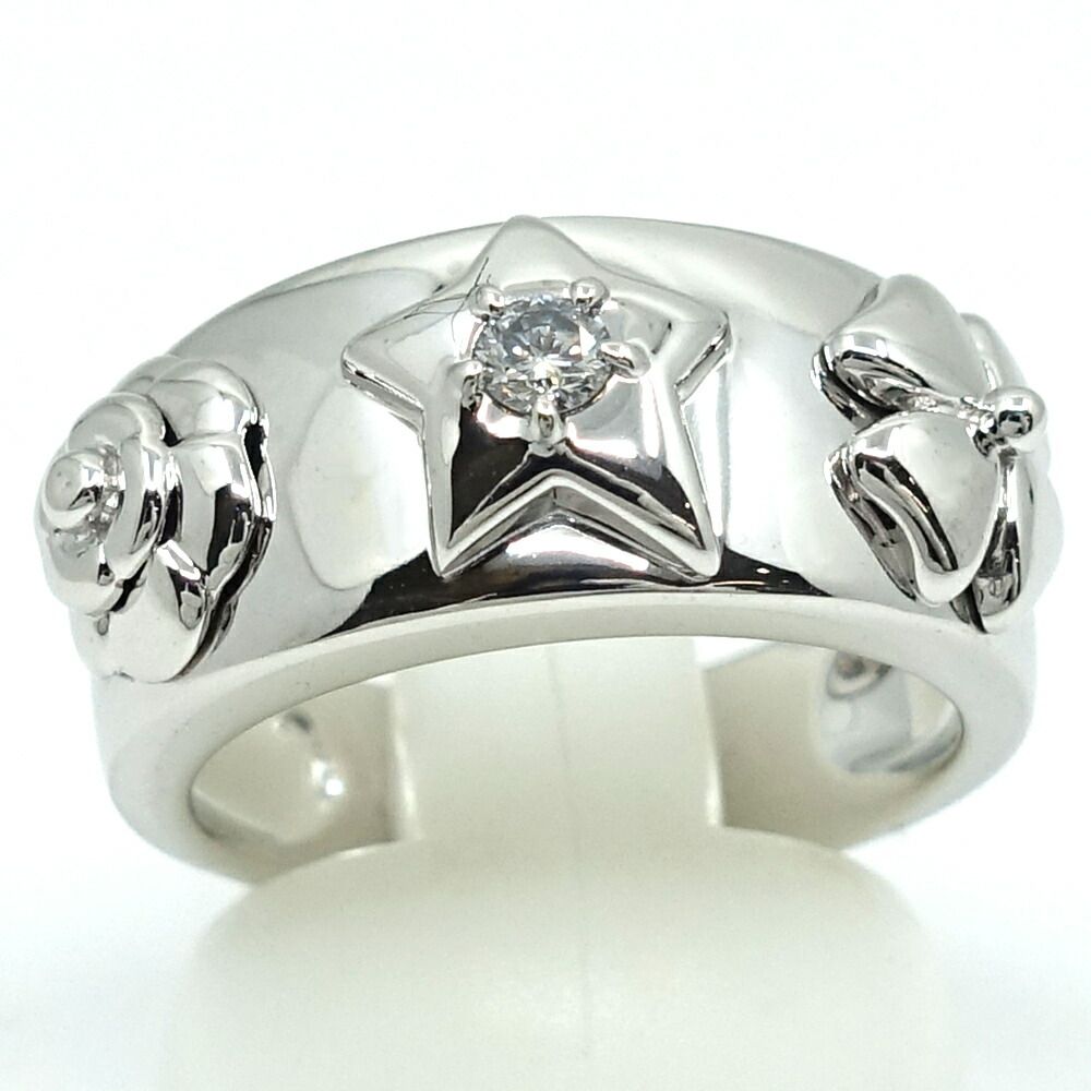 Chanel 18k White Gold Pickpocket Diamond Ring Camellia Star — view 2