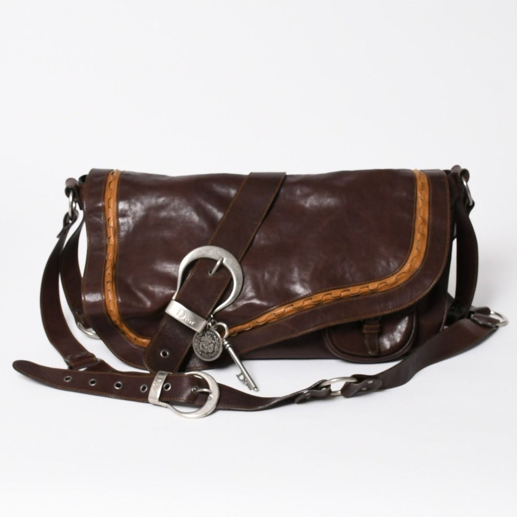 Dior Gaucho Saddle Shoulder Bag Galliano Era Leather Western Style Dark Brown