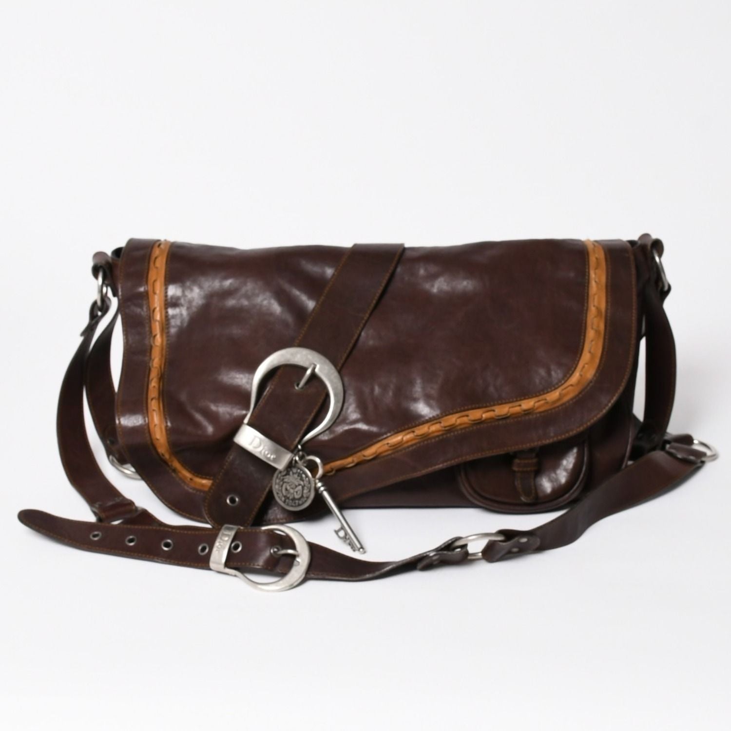 Dior Gaucho Saddle Shoulder Bag Galliano Era Leather Western Style Dark Brown