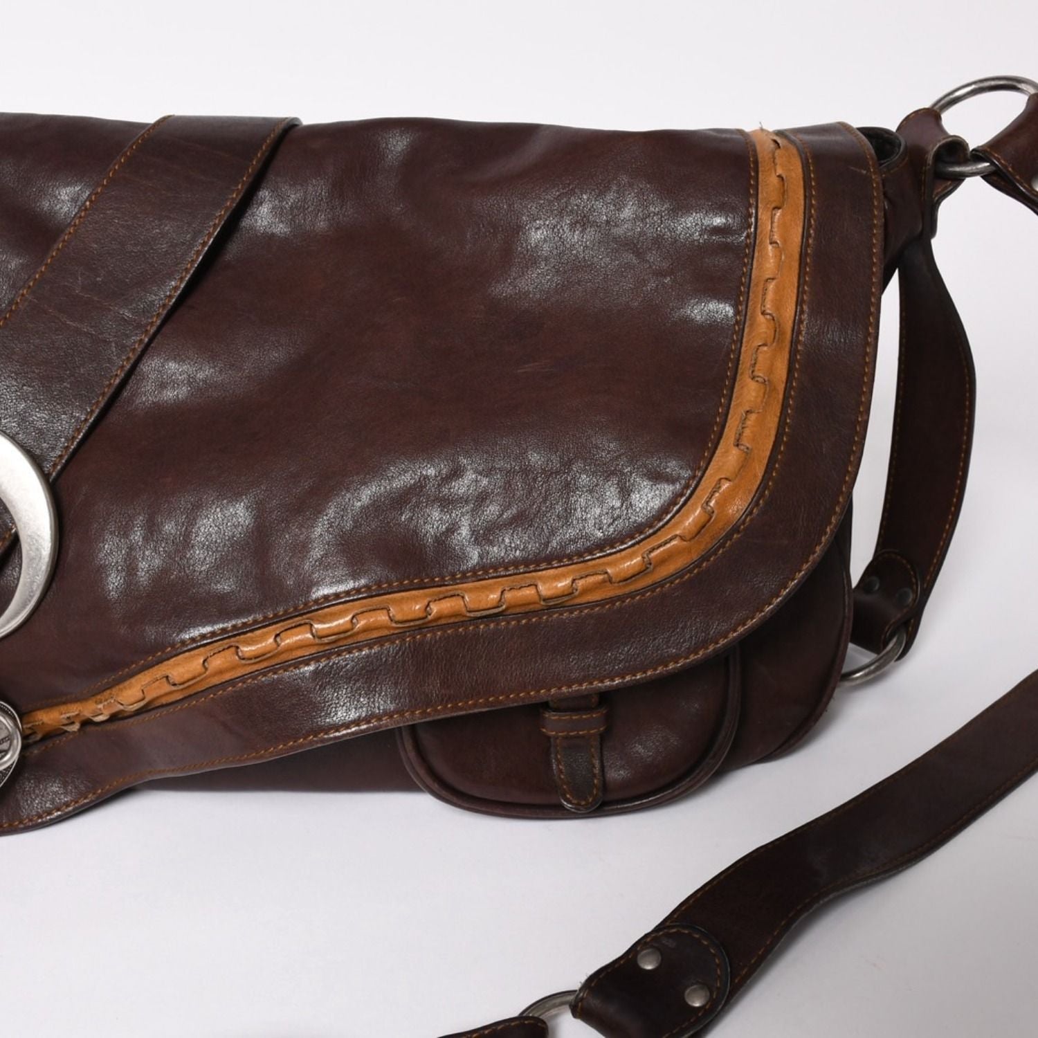 Dior Gaucho Saddle Shoulder Bag Galliano Era Leather Western Style Dark Brown — view 5