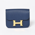 Hermes Constance Slim Bifold Wallet Veau Epsom Navy Pouch Gold — view 2