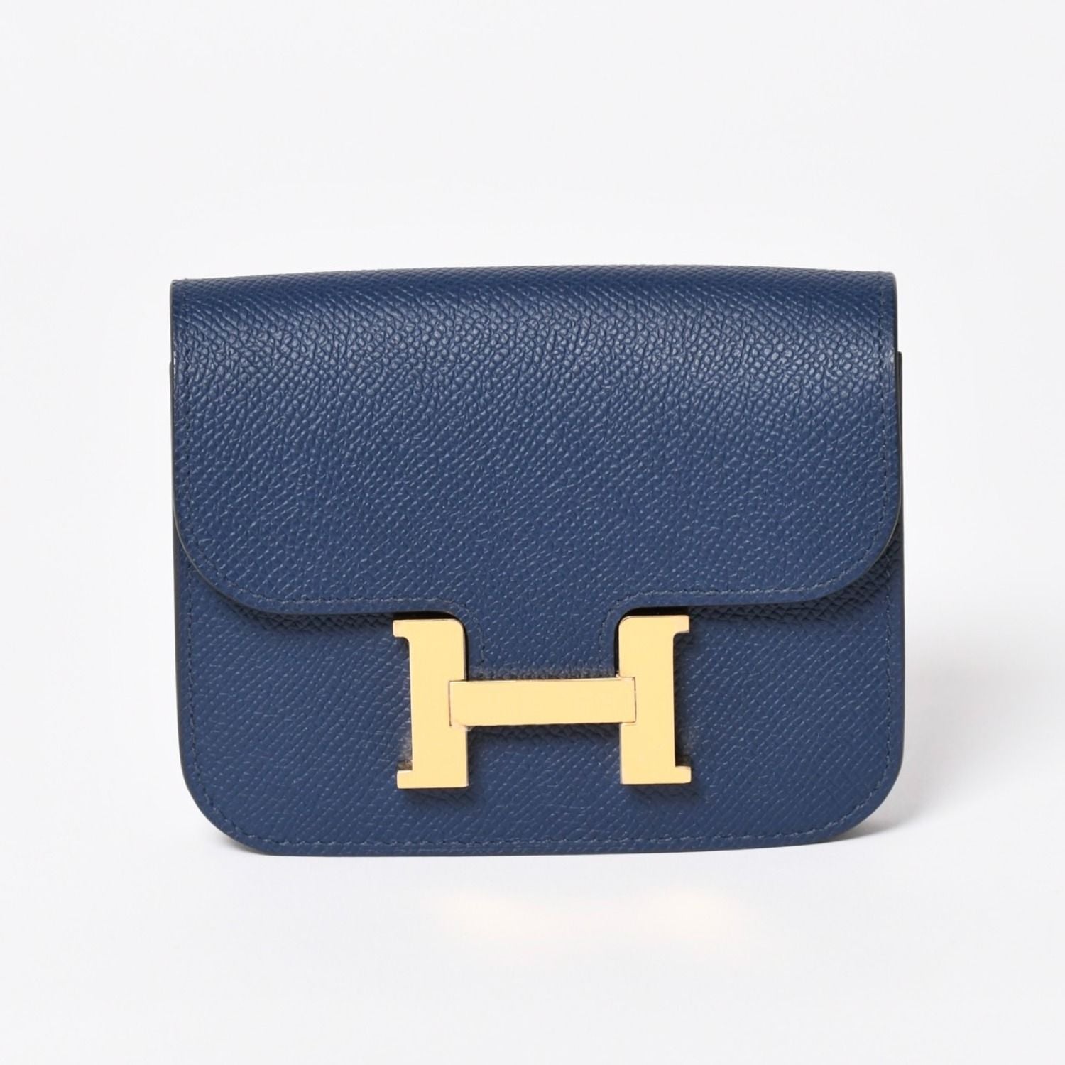 Hermes Constance Slim Bifold Wallet Veau Epsom Navy Pouch Gold — view 2