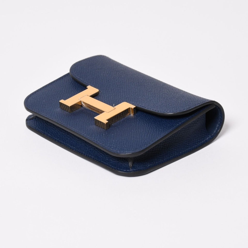Hermes Constance Slim Bifold Wallet Veau Epsom Navy Pouch Gold — view 5