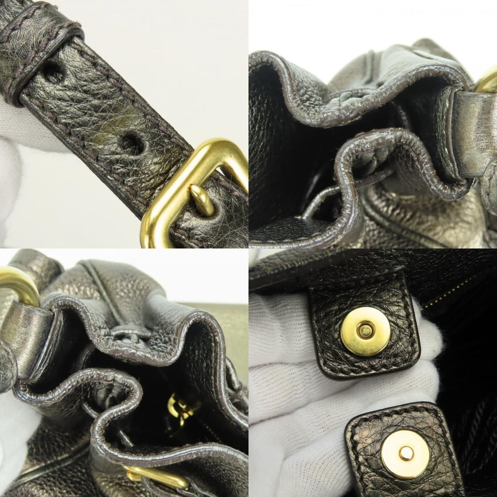 Prada Shoulder Bag Leather Blanc Gold Brown Daily — view 6