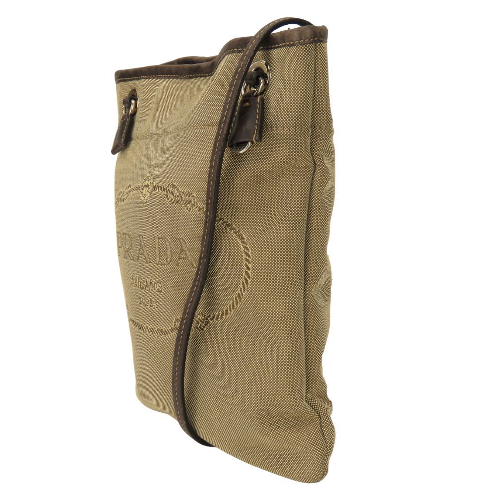 Prada Shoulder Bag Canvas Leather Beige Brown Silver Crossbody Logo Jacquard — view 2