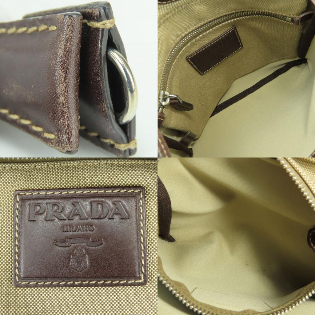 Prada Shoulder Bag Canvas Leather Beige Brown Silver Crossbody Logo Jacquard — view 6