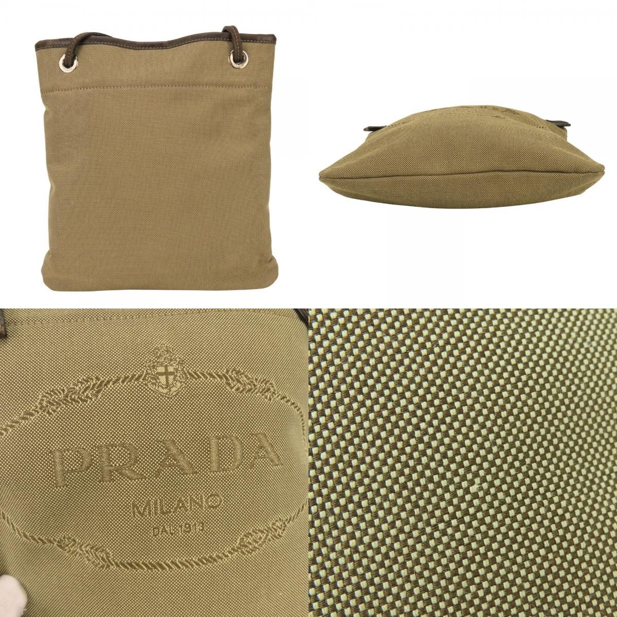 Prada Shoulder Bag Canvas Leather Beige Brown Silver Crossbody Logo Jacquard — view 3