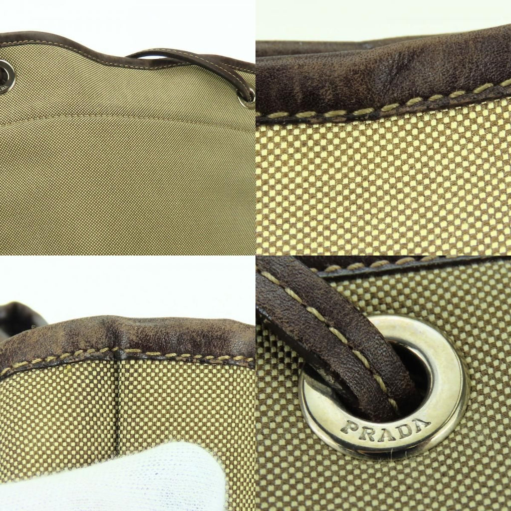 Prada Shoulder Bag Canvas Leather Beige Brown Silver Crossbody Logo Jacquard — view 4
