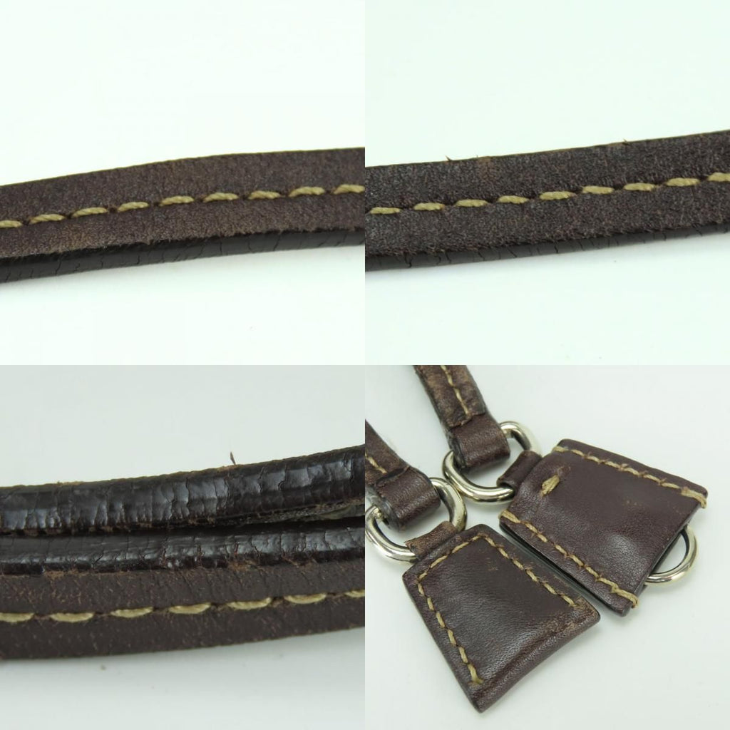 Prada Shoulder Bag Canvas Leather Beige Brown Silver Crossbody Logo Jacquard — view 5