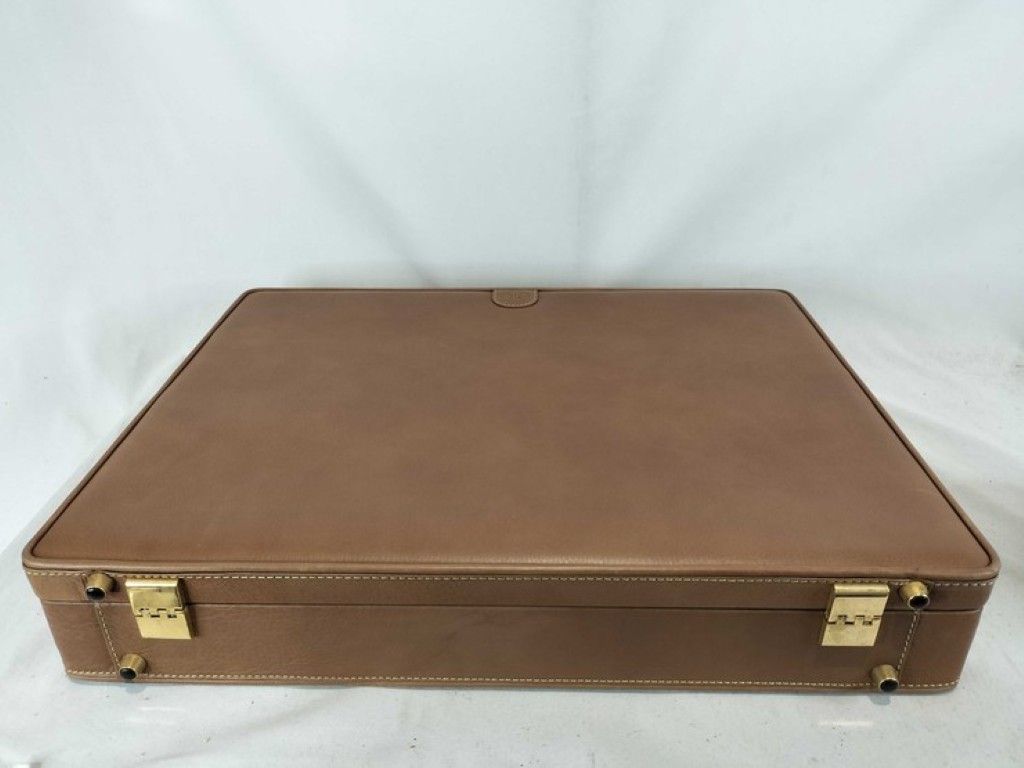 Loewe Attache Case Brown Leather Handbag Business Bag Gold — view 6
