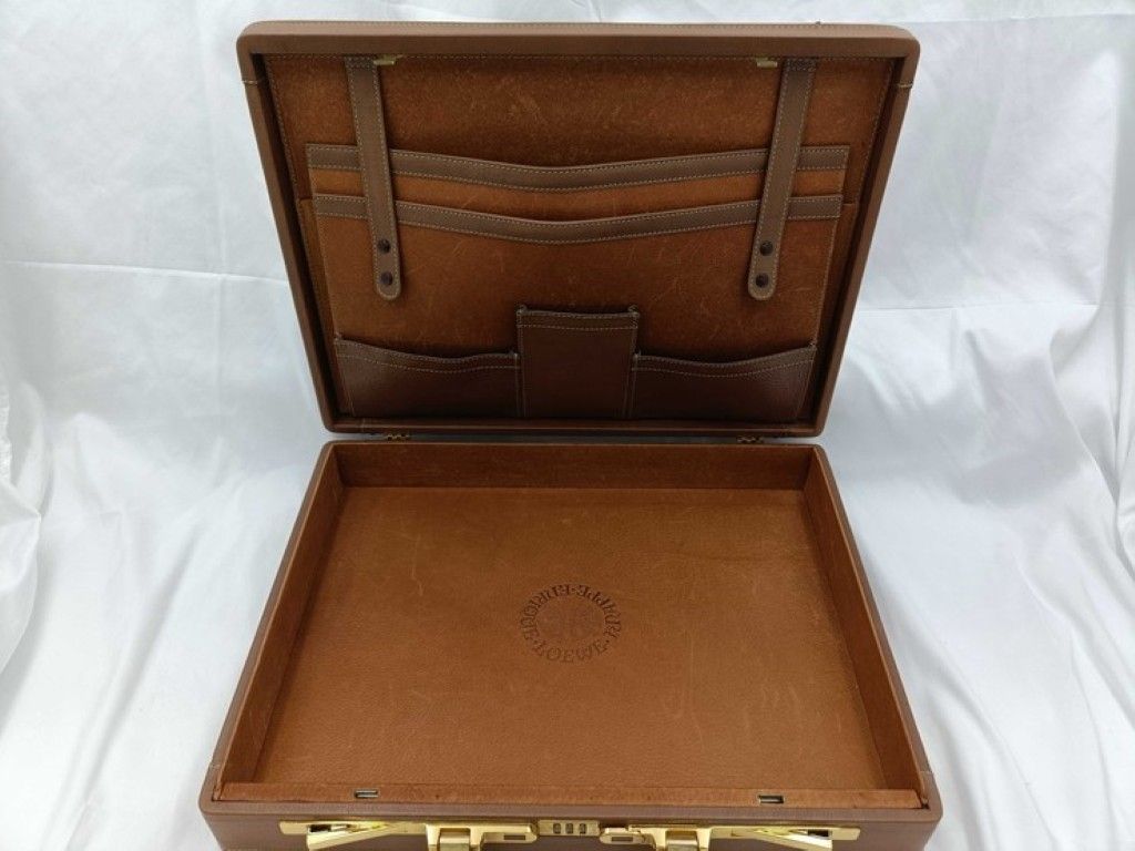 Loewe Attache Case Brown Leather Handbag Business Bag Gold — view 8