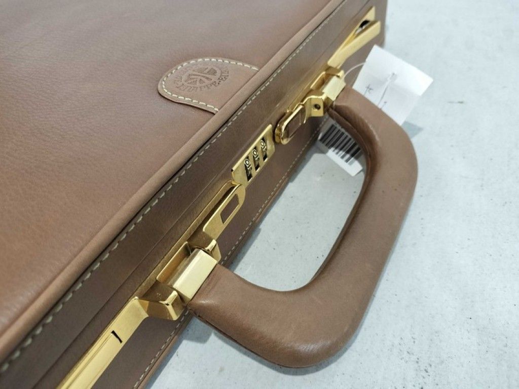 Loewe Attache Case Brown Leather Handbag Business Bag Gold — view 4