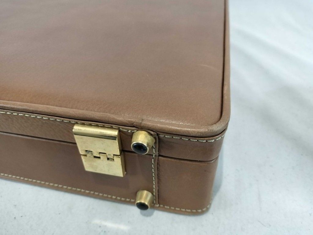 Loewe Attache Case Brown Leather Handbag Business Bag Gold — view 5