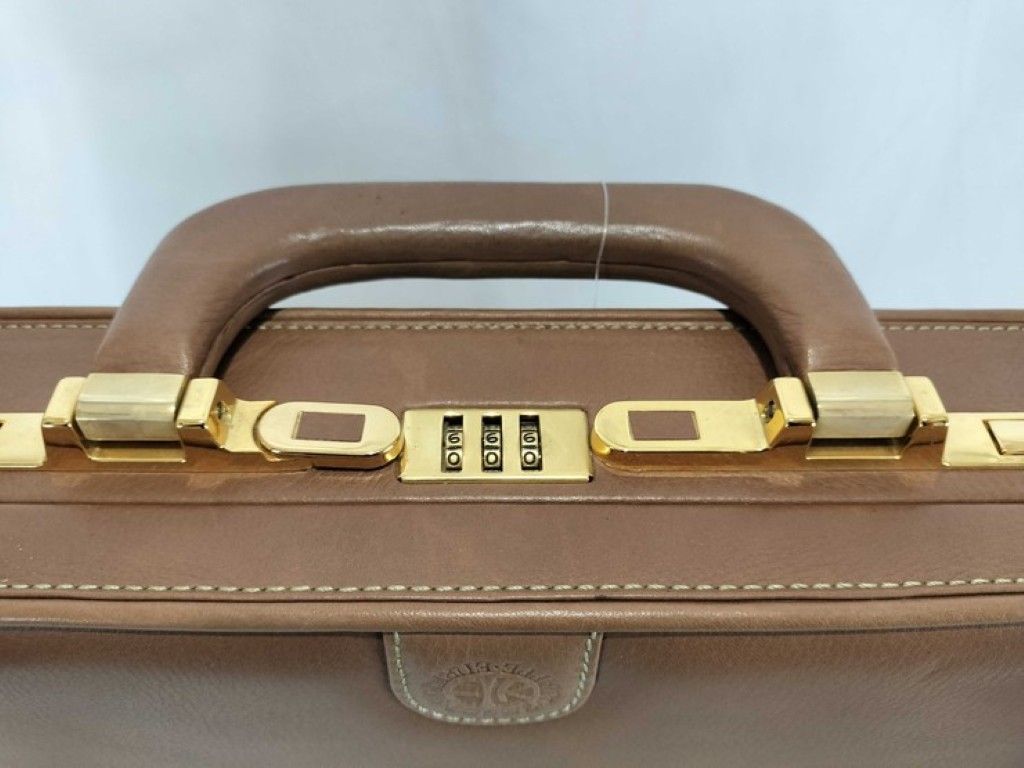 Loewe Attache Case Brown Leather Handbag Business Bag Gold — view 7