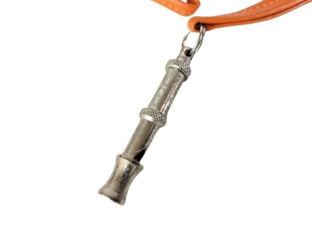 Hermes Necklace Chiffre Whistle Silver Orange Metal Leather