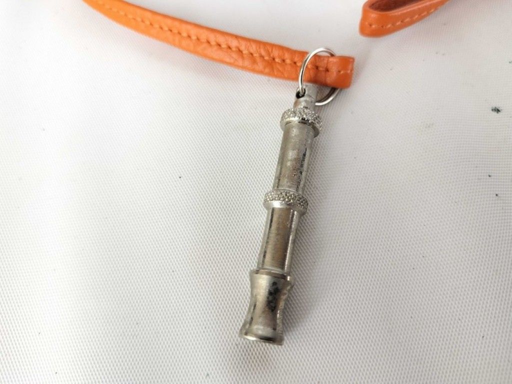 Hermes Necklace Chiffre Whistle Silver Orange Metal Leather — view 3