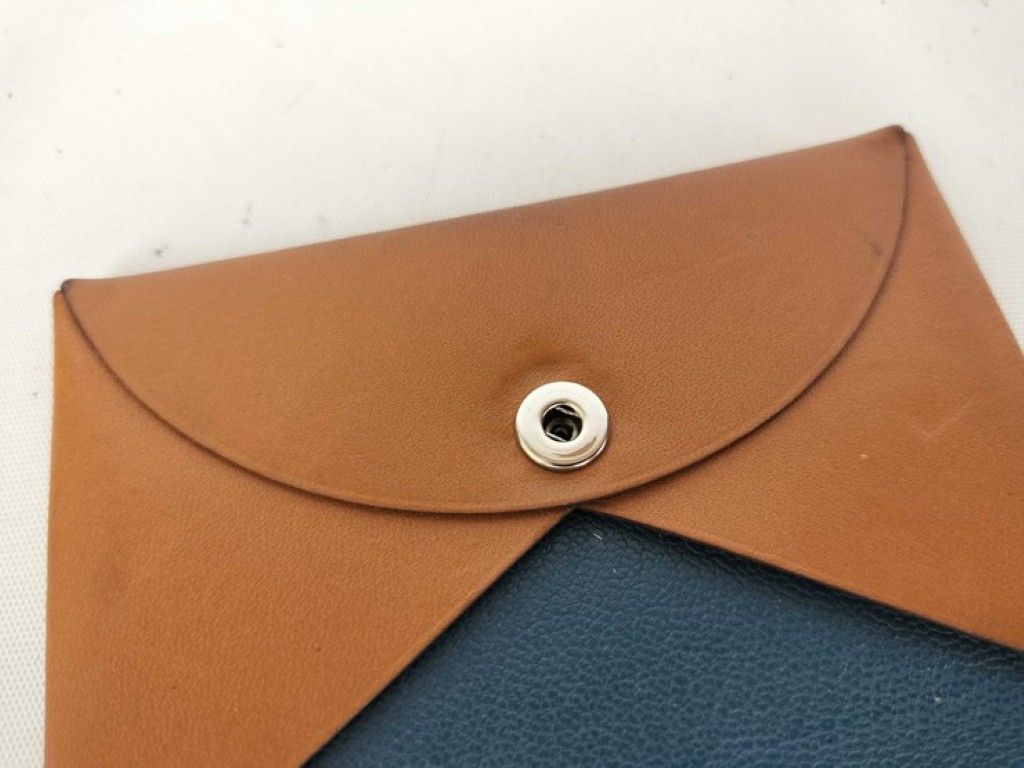 Hermes Card Case Calvi Verso Brown Navy Leather Business Holder Bicolor — view 6