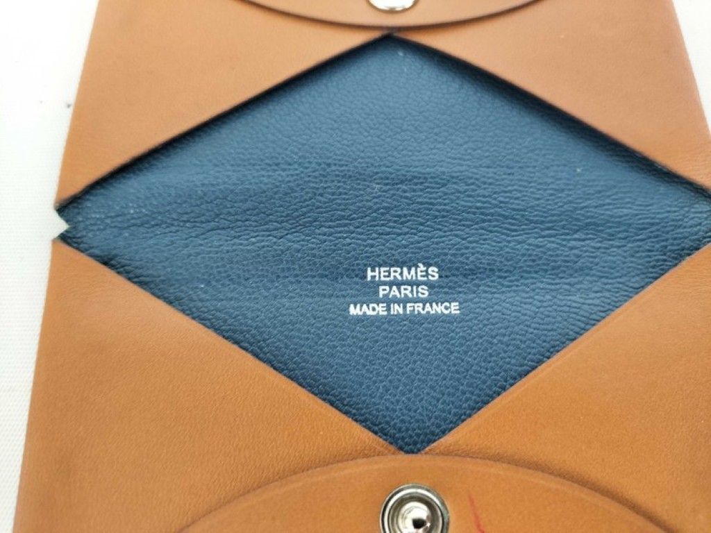 Hermes Card Case Calvi Verso Brown Navy Leather Business Holder Bicolor — view 5