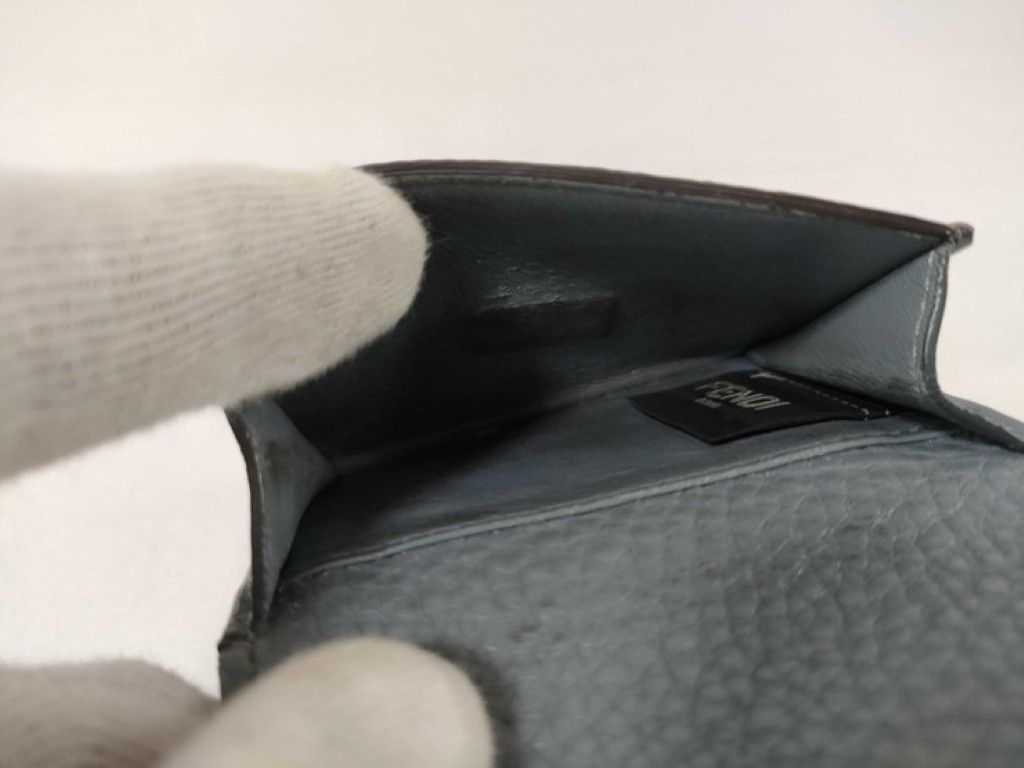 Fendi Trifold Wallet Peekaboo Selleria Micro Gray Leather Turnlock Silver — view 7