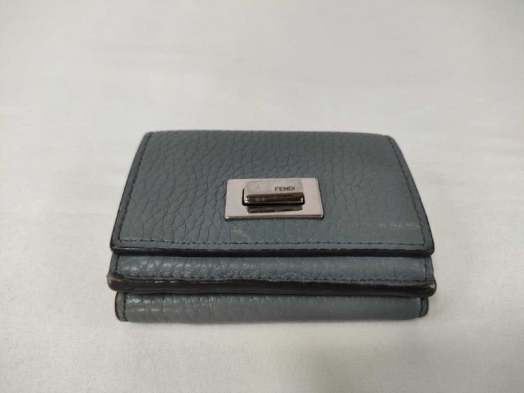 Fendi Trifold Wallet Peekaboo Selleria Micro Gray Leather Turnlock Silver — view 3