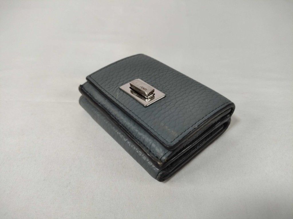 Fendi Trifold Wallet Peekaboo Selleria Micro Gray Leather Turnlock Silver — view 4