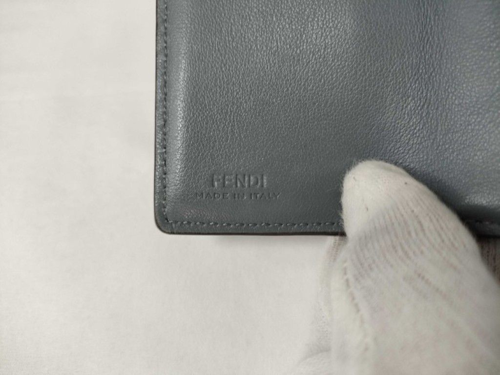Fendi Trifold Wallet Peekaboo Selleria Micro Gray Leather Turnlock Silver — view 8