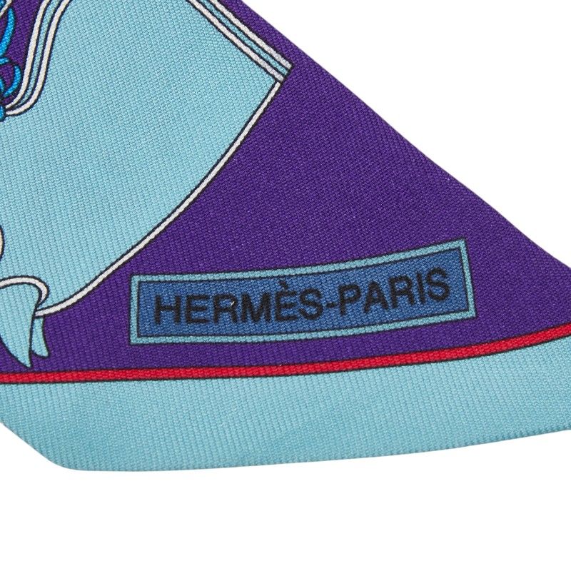 Hermes Twilly Camails Camaille Scarf Blue Silk — view 5