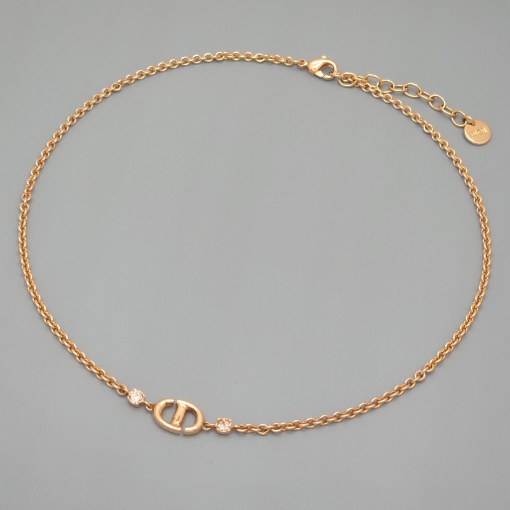 Dior CD Navy Necklace Around the 40.5 cm Crystal Pink Gold metal CD Signature