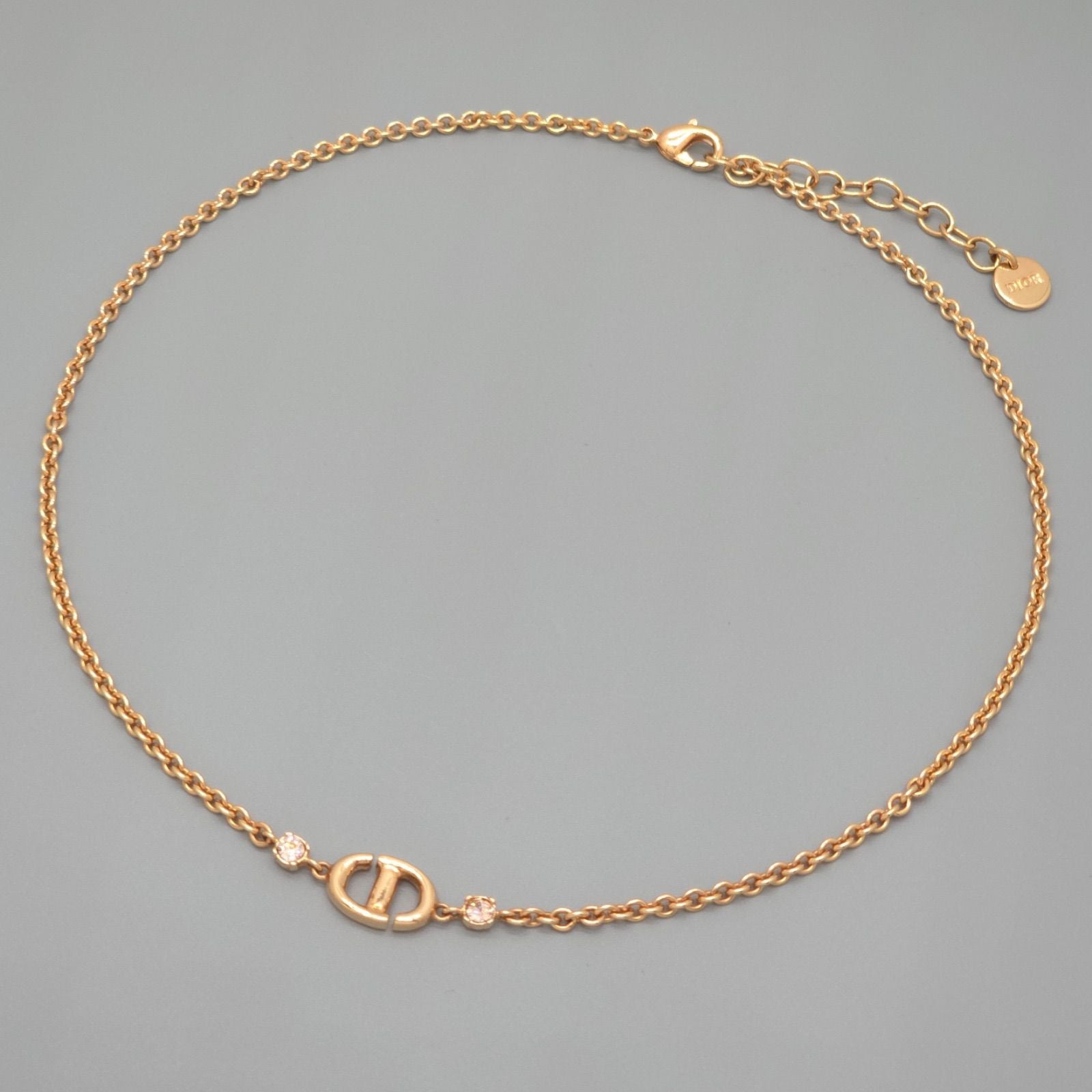 Dior CD Navy Necklace Around the 40.5 cm Crystal Pink Gold metal CD Signature