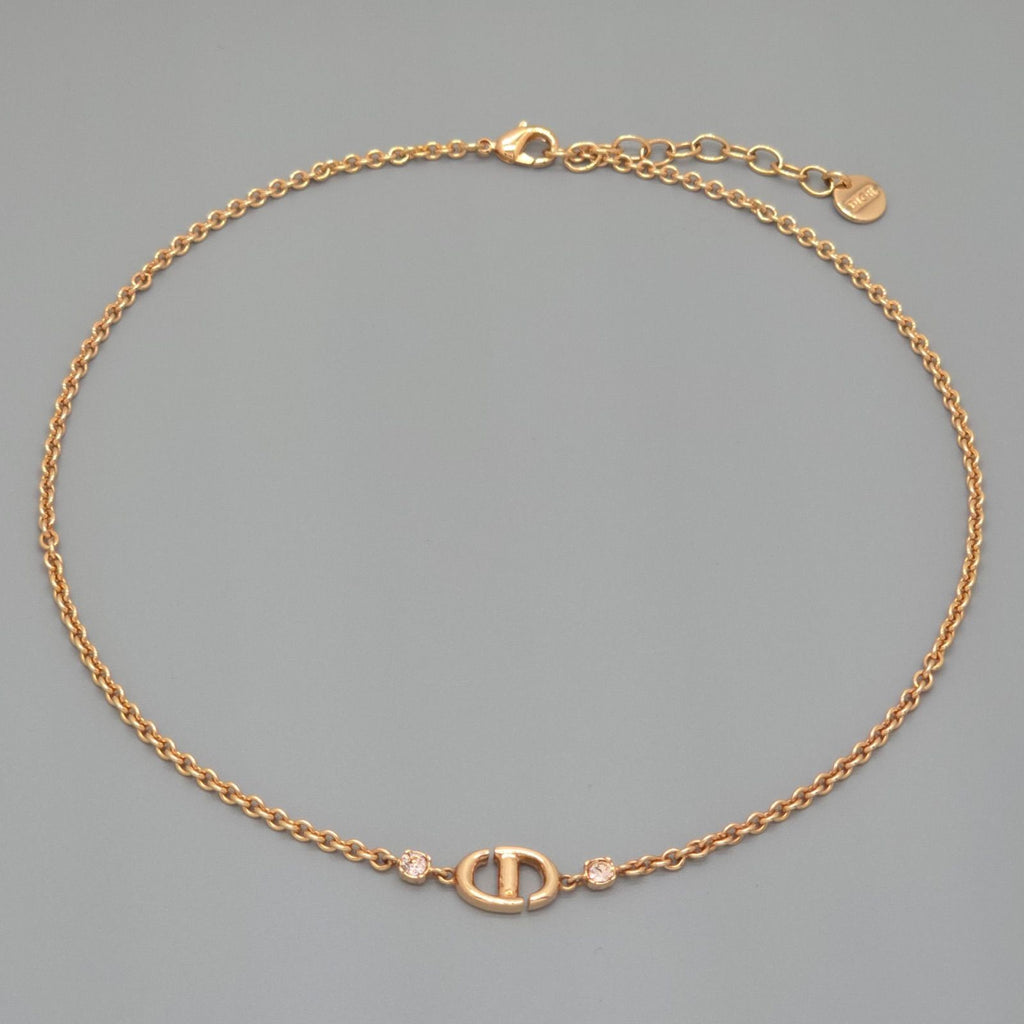 Dior CD Navy Necklace Around the 40.5 cm Crystal Pink Gold metal CD Signature — view 9